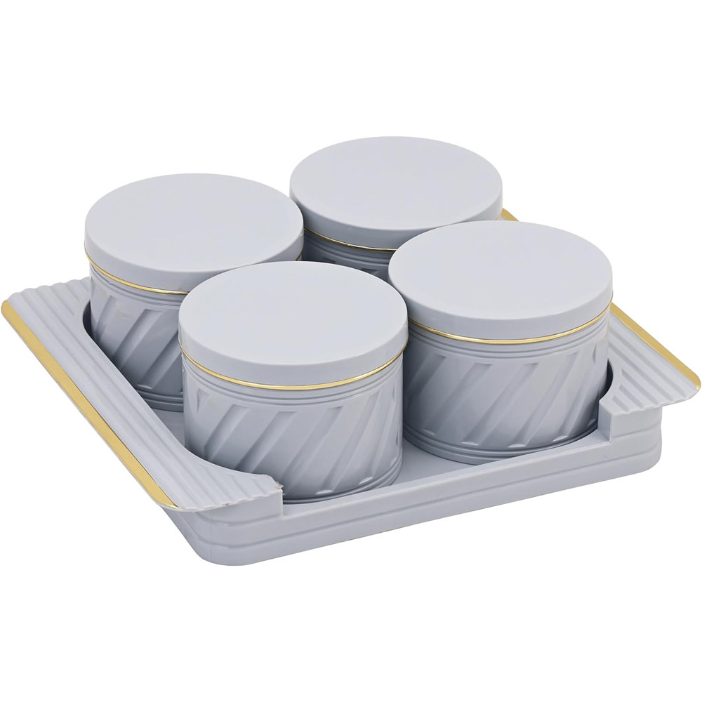 SELVEL Giving shape to life! Unbreakable & Air tight Dry Fruit Container Tray Set with Lid & Serving Tray, Airtight Container Set 430ml (4 Pieces, polypropylene) (Bluish Grey)