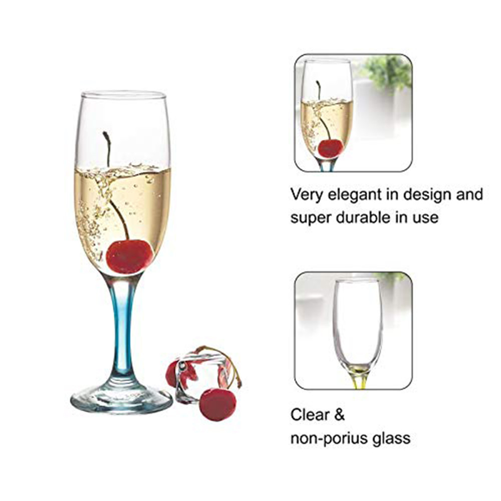 CELLO Elegance Glass Champagne Tumblers, Set of 6, 210ml Each, Pink