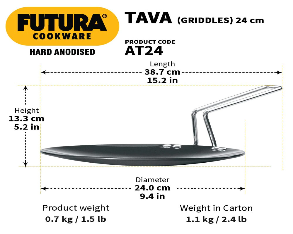 Hawkins Futura Hard Anodised Tawa with Stainless Steel Handle | -Black