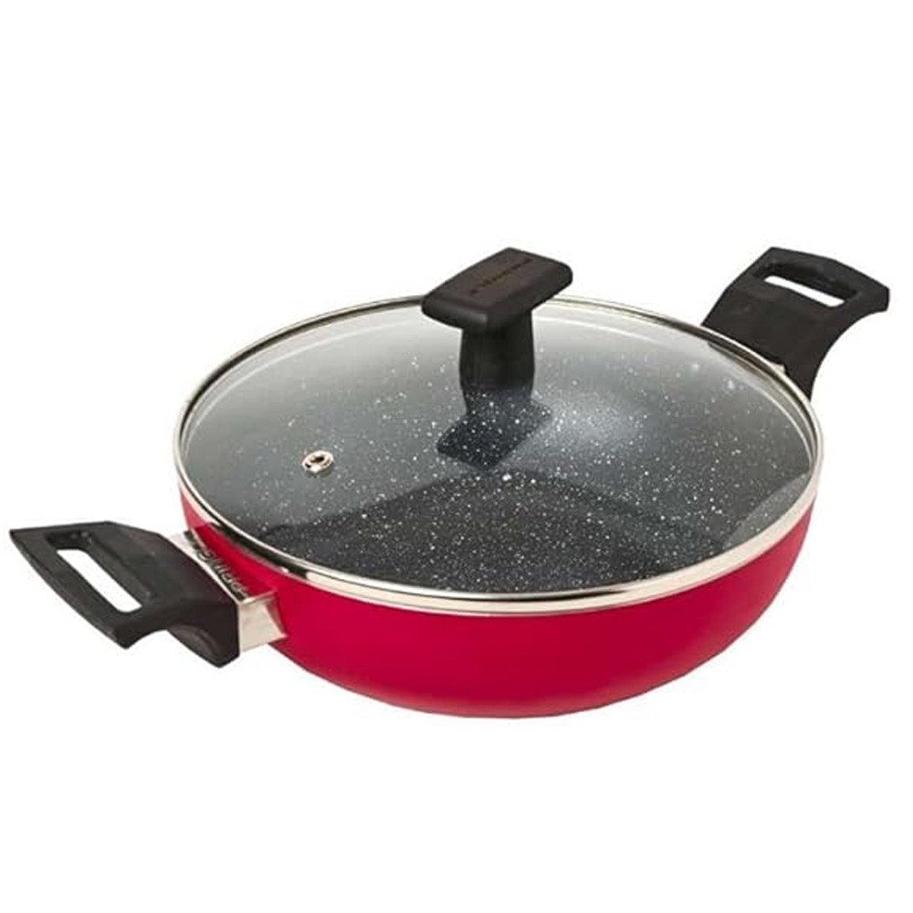 PRINGLE Glaze Cookware Non-Stick Induction Base Deep Kadhai with Glass Lid, 260mm/3.5 Litre